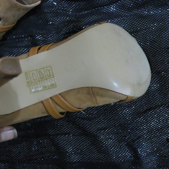 BOGO Tan Microsuede Faux Leather wrapped booties heels stilettos size 7.5 - Picture 14 of 15